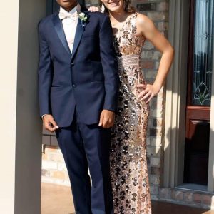 Prom Couple in Blue and Gold